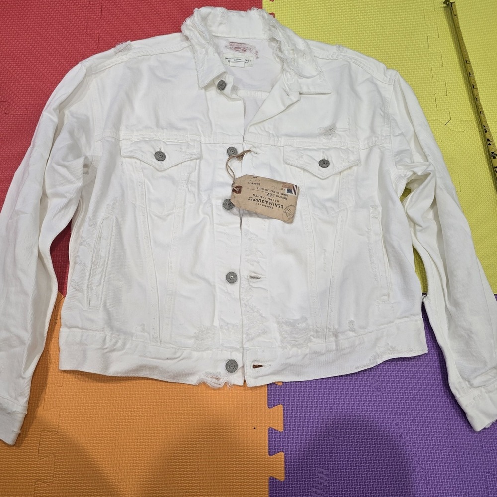 NWT‎ Denim & Supply Ralph Lauren White Distressed Trucker Jacket Womens XL... - Picture 2 of 12